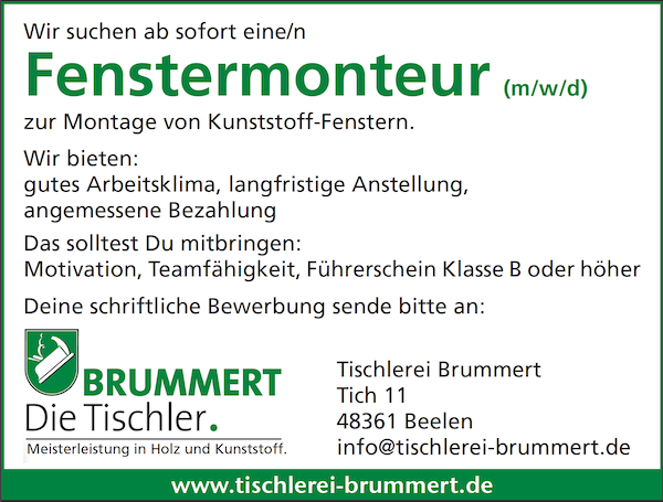 Herzlich Willkommen bei Ihrer Tischlerei Brummert in Beelen